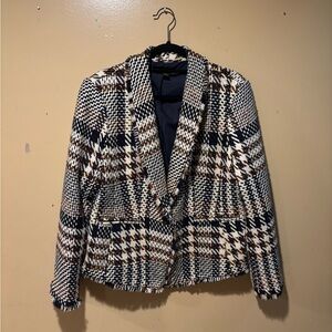 Ann Taylor Tweed Blazer Tailored Houndstooth Design
